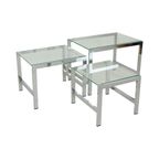 Space Age Nesttafels Chroom Helder Glas Sixties Design Bijzettafel thumbnail 7