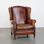 Grote, Royale Schapenleren Oorfauteuil Met Warme Kleuren En Een Prachtig Patina thumbnail 2