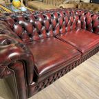 Engelse Chesterfield 3 Zits Bank Antiek Rood Leer thumbnail 8