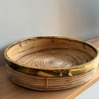 Mand Schaal Rotan Riet Messing Vintage thumbnail 3