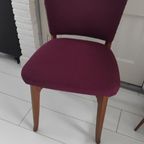 Vintage Houten Stoel Met Bordeauxrode Stoffen Zitting thumbnail 7