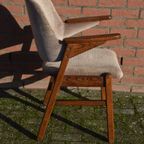 Retro Eiken Pynock Armstoel Beige Bruine Velours Bekleding thumbnail 2