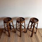 3 Rotan Bamboe Barkrukken Vintage thumbnail 2