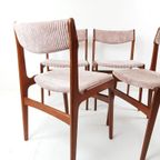 6 Vintage Teak Houten Stoelen | Roze Stoelen Ribstof Deens thumbnail 6