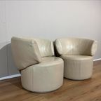 2X Rolf Benz 684 Fauteuils - Crème - Leder - Draaifauteuil thumbnail 3