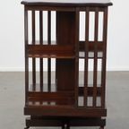 Luxe Antieke Engelse Houten Boekenmolen Op Wieltjes Uit Eind 19e Eeuw thumbnail 6