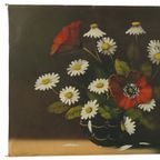 Bloemen Stilleven Schilderij Margrieten Klaproos Gesigneerd 47x38cm thumbnail 7