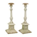 Koppel Antieke Witte Kandelaars Xl Gietijzer Frankrijk 19De Eeuw 71Cm thumbnail 2