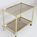 Vintage Barcart, Serveerwagen - Messing, Rookglas, Jaren '70 thumbnail 3