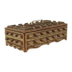 Grote Houten Tramp Art Doos Volkskunst Goud 20Ste Eeuw thumbnail 4