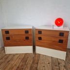 Vintage Mid Century Teak Nachtkastjes Met Klep thumbnail 7