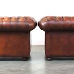 Leuke Set Van 2 Bruine Rundleren Chesterfield Fauteuils Met Een Geweldige Uitstraling thumbnail 5