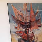 Rene Margotton 70's Vintage Print Op Hout Retro Schilderij thumbnail 5