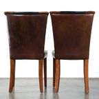 Set Van 4 Schapenleren Design Eetkamerstoelen Bruin Met Zwart Leer thumbnail 6