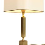 Koperen Hollywood Regency Tafellamp Met Witte Kap Messing Goud thumbnail 2