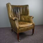 Onvoorstelbaar Mooi Gepatineerde Antieke Wingback Bibliotheekstoel, Oorfauteuil thumbnail 2