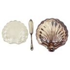 Vintage Coquille Schelp Boterschaal Mes Verzilverd Metaal Queen Anne thumbnail 7