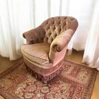 Vintage Oudroze Fauteuil / Eenzit Met Franjes thumbnail 2