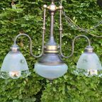 Antieke Koperen Lamp Met Geslepen Glazen Kapjes Bloem thumbnail 14