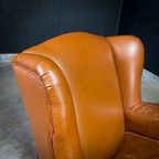 Vintage Cognac Schaapsleren Wingback Oorfauteuil thumbnail 7