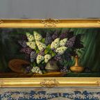 Gesigneerd Schilderij "Stilleven Met Seringen". thumbnail 5