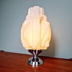 Art Deco Tafellamp, Type Wolkenkrabber, Opaline, 1930 thumbnail 14