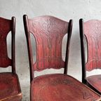 Set Van 4 Rode Houten Stoelen Door Jacob & Josef Kohn Uit Oostenrijk 1900 thumbnail 4