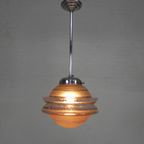 Art Deco Hanglamp Met Ufo-Vormige Glazen Bol, Jaren 30 thumbnail 4