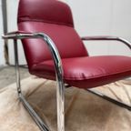 Vintage- Jaren '80 Fauteuil In Italiaans Rood Leer thumbnail 3