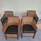 4 Art Deco Colonial Stijl Fauteuils Rotan thumbnail 3