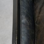 Unieke En Karaktervolle, Strakke Zwarte Art Deco Design Rundleren En Houten Armchair thumbnail 8
