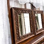 Set Van 2 Vintage Identieke Houten Spiegels In Ibiza Stijl thumbnail 4