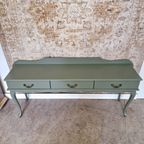 Queen Anne Vintage Dressoir In Groen/ Ladekast Met Drie Lades thumbnail 4