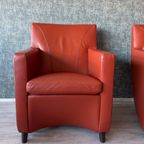 2X Leolux Dolcinea Fauteuil + Hocker | Roodbruin/Cognac Leer thumbnail 19