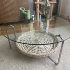 Vintage Salontafel Metaal Rieten Mand Glas Mid Century ’60S thumbnail 3