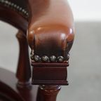 Donkerbruine In Hoogte Verstelbare Rundleren En Houten Chesterfield Bureaustoel Op Wieltjes thumbnail 11