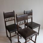 Set Of 3 Renaissance Chairs In Oak And Embossed Leather, 19Th Century, Belgium Prijs/Set thumbnail 21