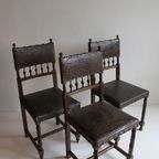 Set Of 3 Renaissance Chairs In Oak And Embossed Leather, 19Th Century, Belgium Prijs/Set thumbnail 16