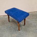 Vintage Voetenbank Blauwe Voetrnbank Opnieuw Bekleed thumbnail 3