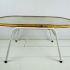 Vintage Rotan Tafel. Gebobbeld Glas, Stalen Frame. Zeer Mooie Jaren 70 Tafel thumbnail 4