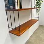 Vintage Wandrek Met 3 Houten Planken En Draadstaal Dragers thumbnail 6