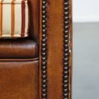 Karaktervolle, Vintage Cognac-kleurige Clubfauteuil Gemaakt Van Schapenleer thumbnail 2