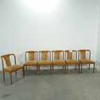 6X Teakhouten Eetkamerstoelen Met Stoffen Bekleding thumbnail 3