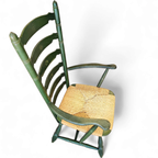 Vintage Transparent Green Wooden Arm Chair / Rush Seat / High Back Ladder Chair thumbnail 9