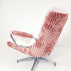 Vintage Strassle Fauteuil | Draaifauteuil Roze Witte Ribstof thumbnail 7