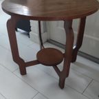 Vintage Bijzettafel Salontafel Rond Bruin Eiken thumbnail 11