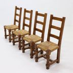 Set Of 4 French Oak And Rush Ladder Back Dining Chairs 1950S thumbnail 2