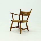 French Blonde Oak And Rush Armchair 1950s thumbnail 2
