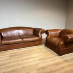 Chesterfield Look 3 Zits Bank + Fauteuil - Bruin - Leder thumbnail 4