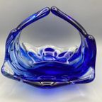 Vintage Glazen Schaal Mand 50's Blauw Lux Glass Faconne Main Austria thumbnail 7